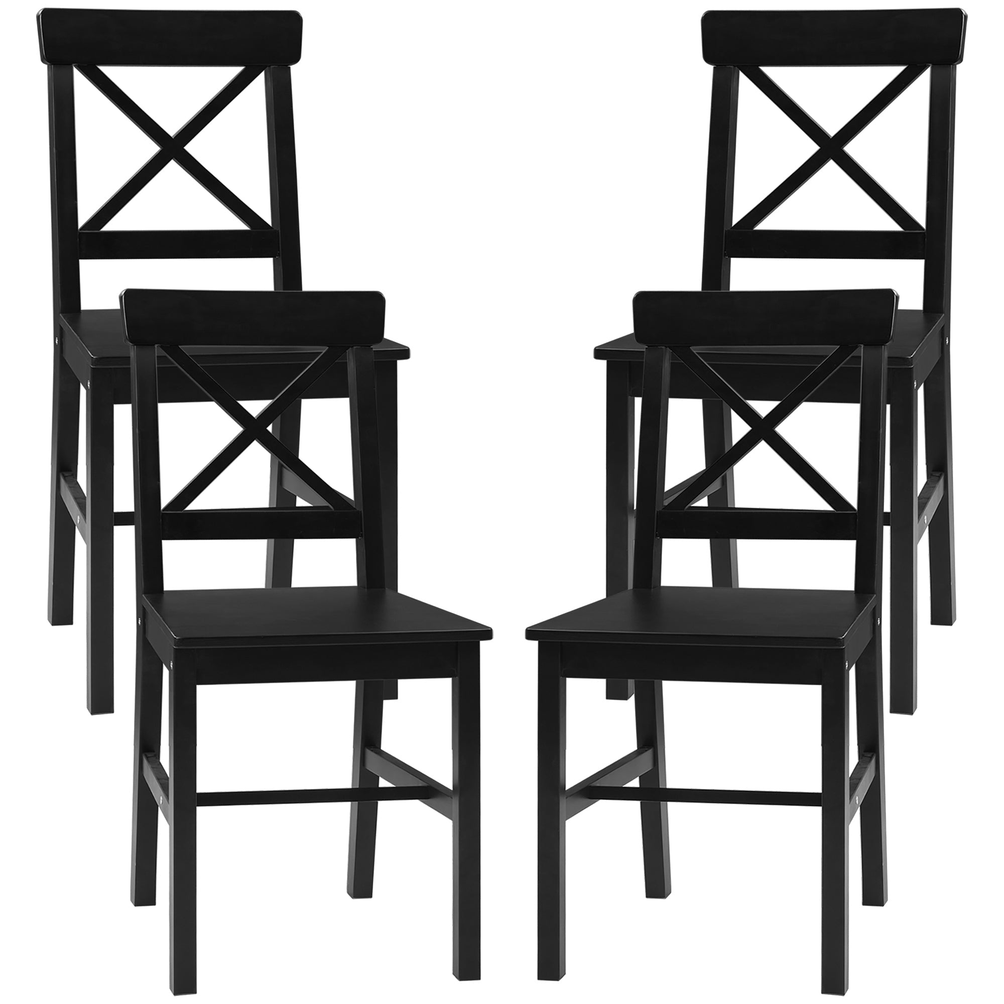 HOMCOM 4 Pc Farmhouse Dining Chair Set Wooden Cross Back Elegant Design Black for Kitchen Room Comfort & Durability 