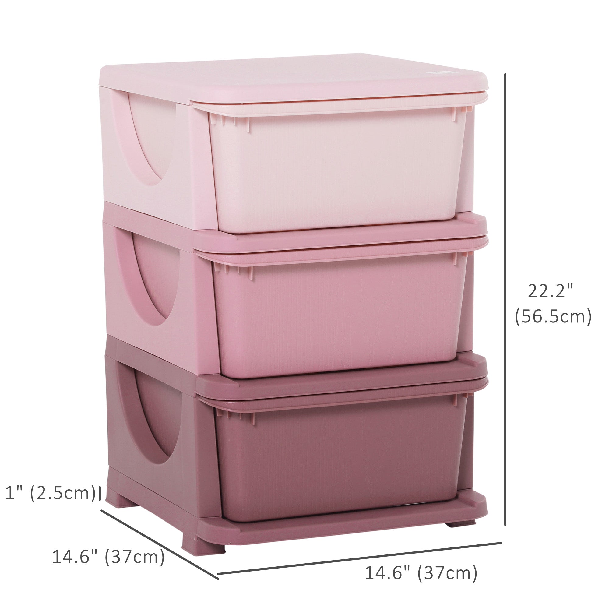 Qaba 3 Tier Kids Toy Organizer and Storage Bins with 3 Plastic Drawers, Pink 