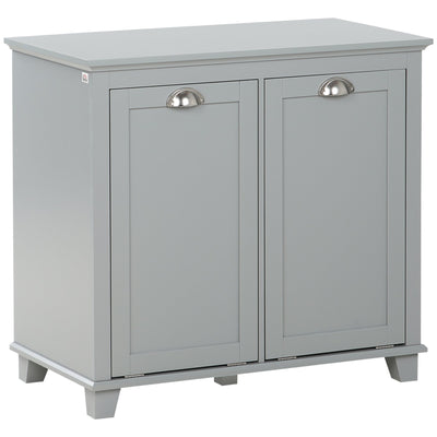 HOMCOM Bathroom Laundry Storage Cabinet: Tilt-out Hamper Organizer, Two-Compartment, Grey 
