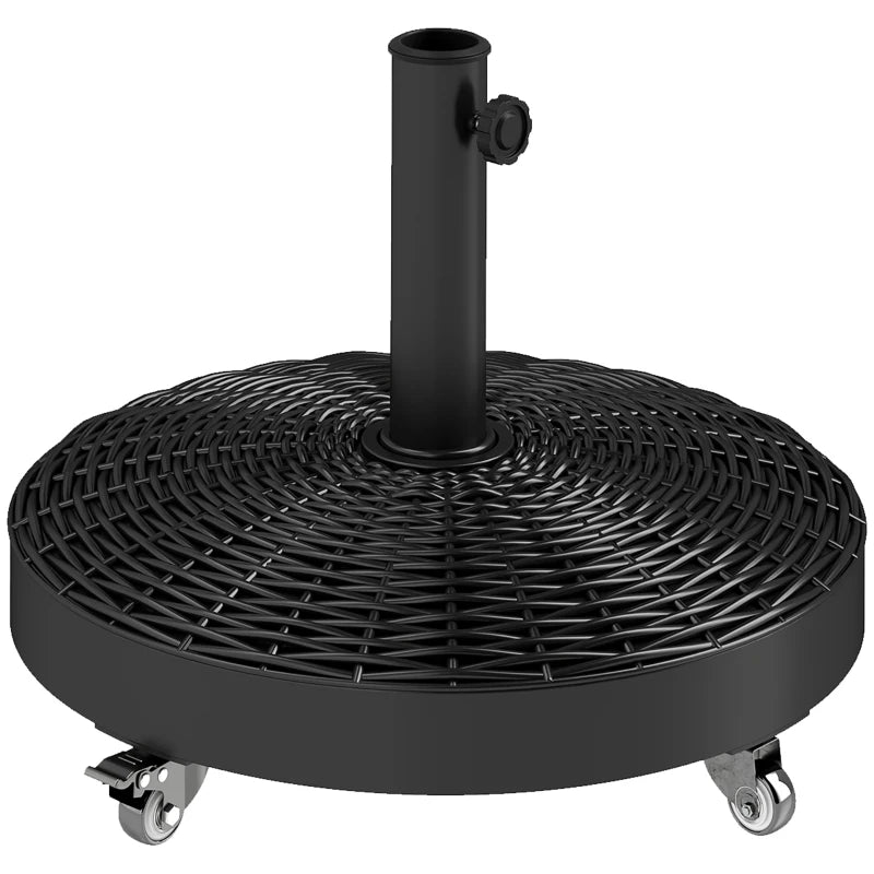 Round Umbrella Base with Wheels, Cement-Filled 55 lbs Parasol Stand, Black - Great for Garden and Patio