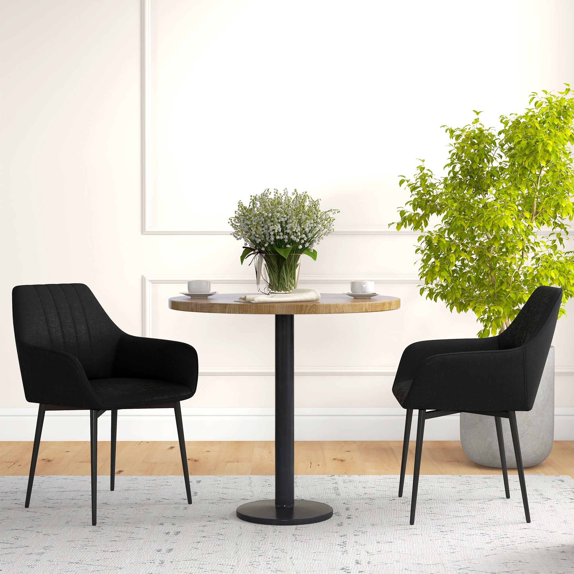 HOMCOM Upholstered Linen Fabric Accent Dining Chairs Set of 2 Metal Legs Black 