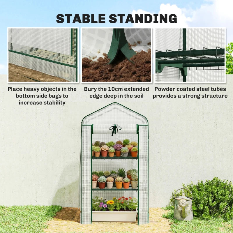 Mini Greenhouse with Screen Roof, Portable Small Greenhouse with Roll-Up Zipper Door, 27.6" x 19.7" x 50", White