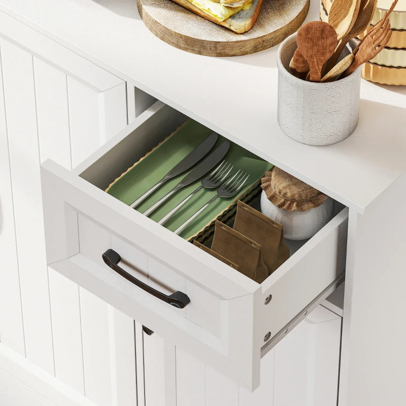 71" Pantry Cabinet with Charging Station, Kitchen Storage Cabinet with Microwave Stand, Adjustable Shelves, White