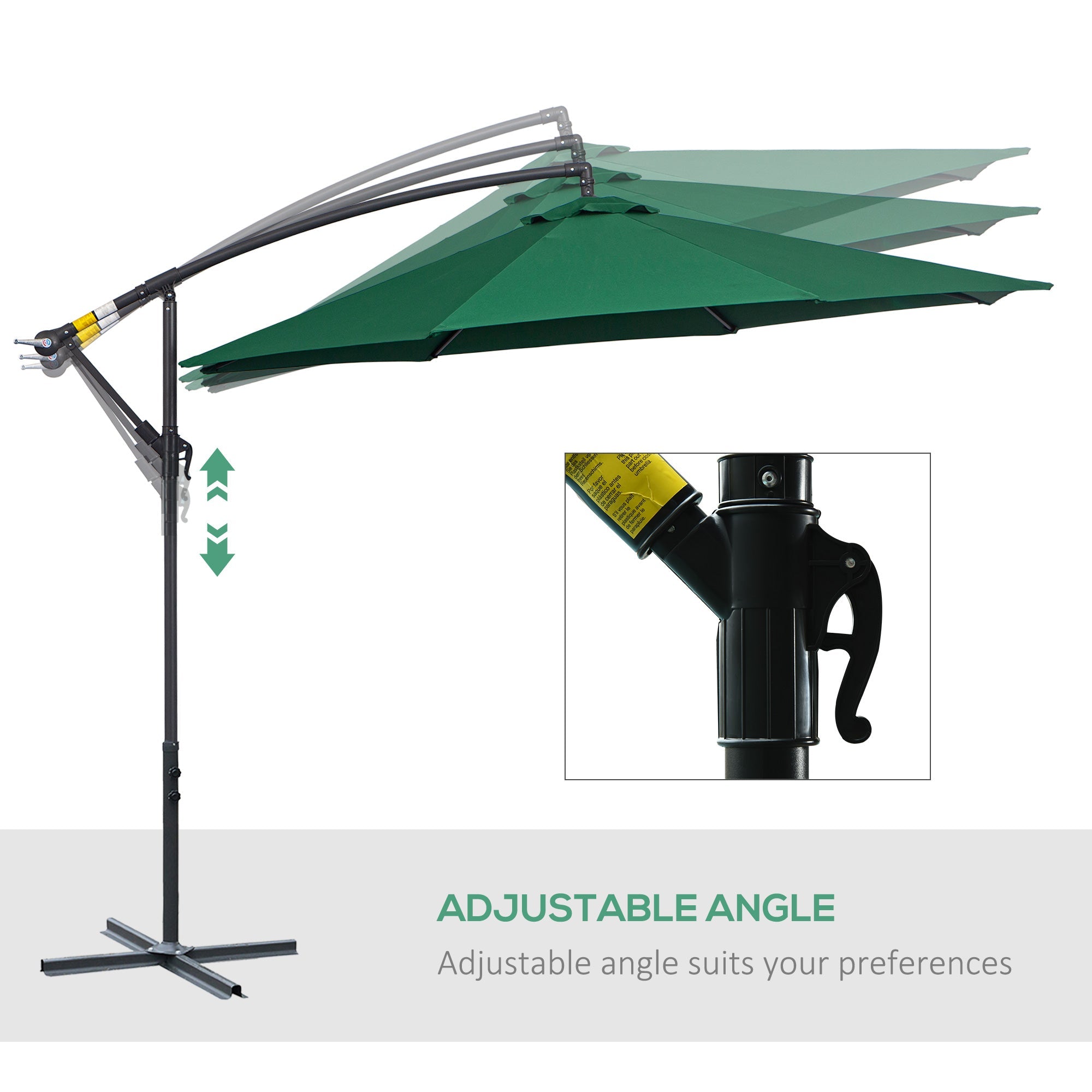 Outsunny Φ10' Offset Hanging Umbrella Patio Sun Shade Canopy Outdoor Market Parasol Crank Lift Dark Green 