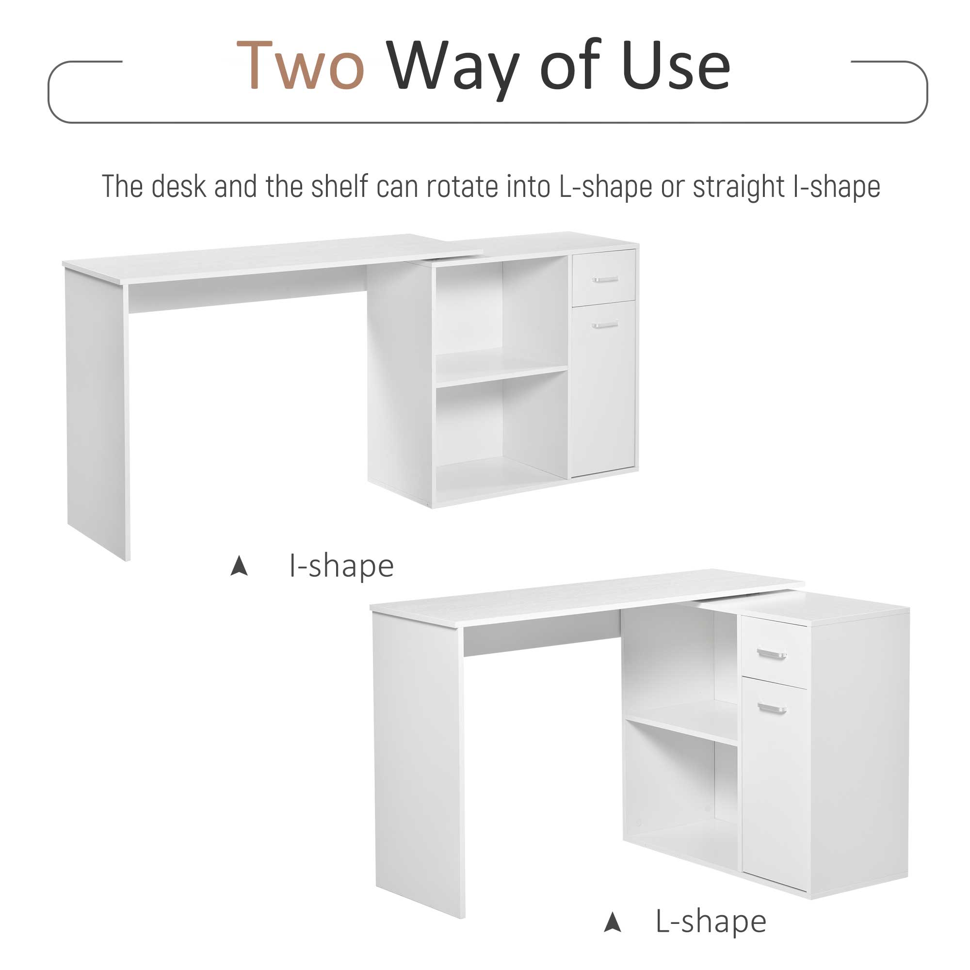 HOMCOM L Shaped Desk Corner Computer Table with Storage Cabinet Shelf Study Writing Home Office White 