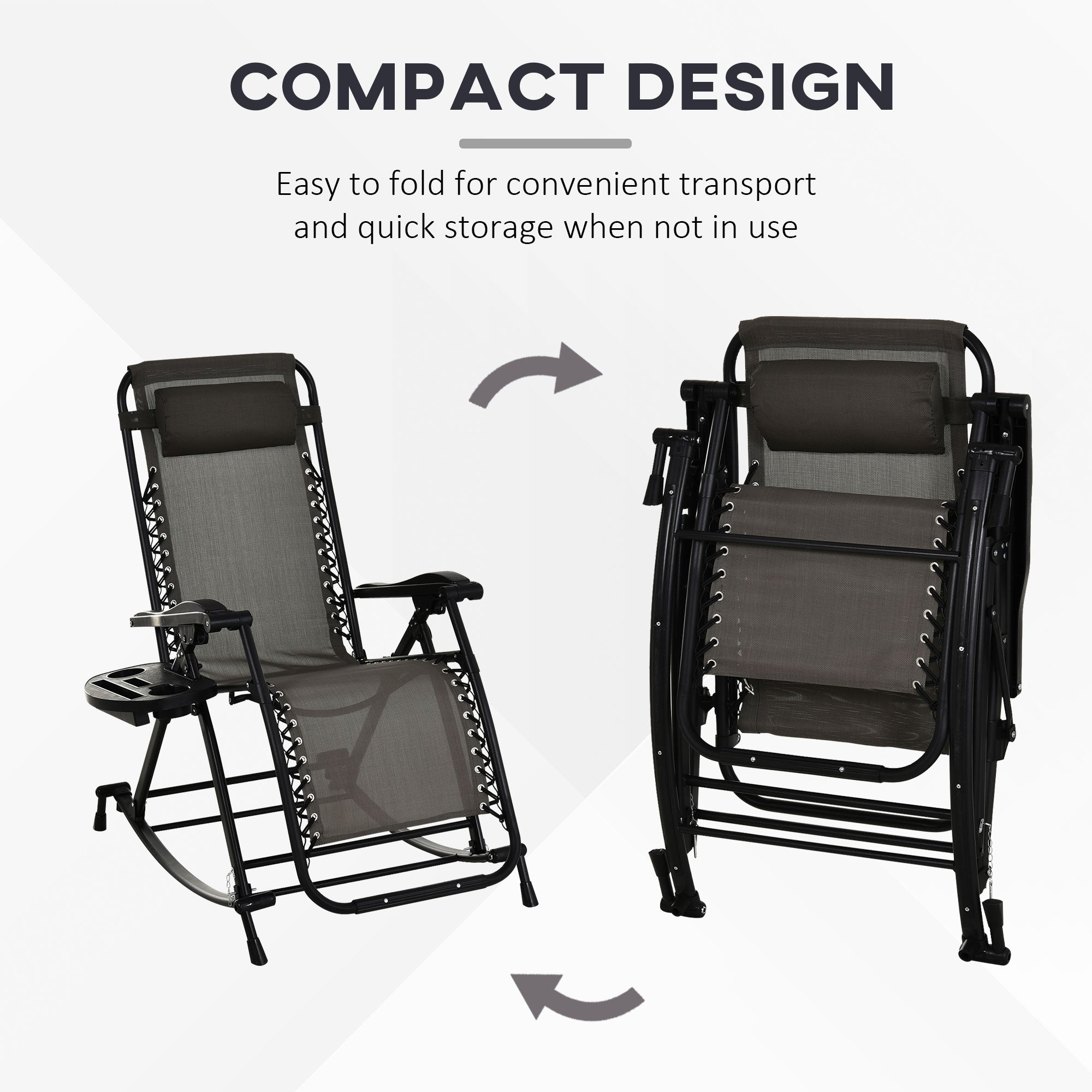 Outsunny Adjustable Zero Gravity Reclining Chair Rocker Foldable Lounge Sun Lounger Grey 