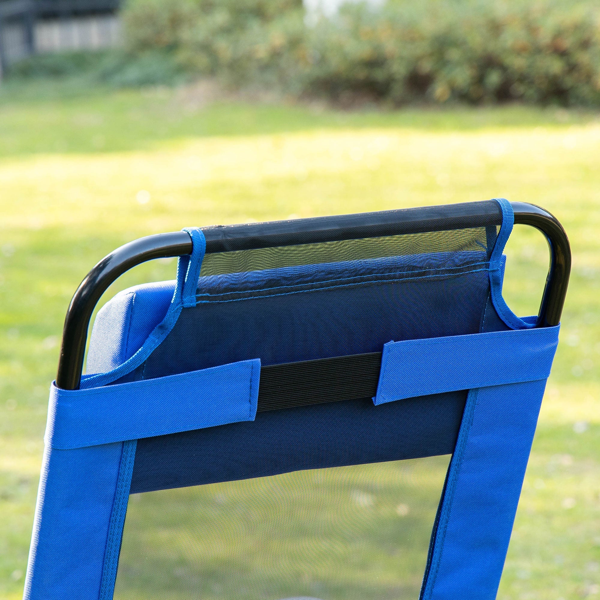 Outsunny Double Camping Chairs Foldable Reclining with Headrest Blue 