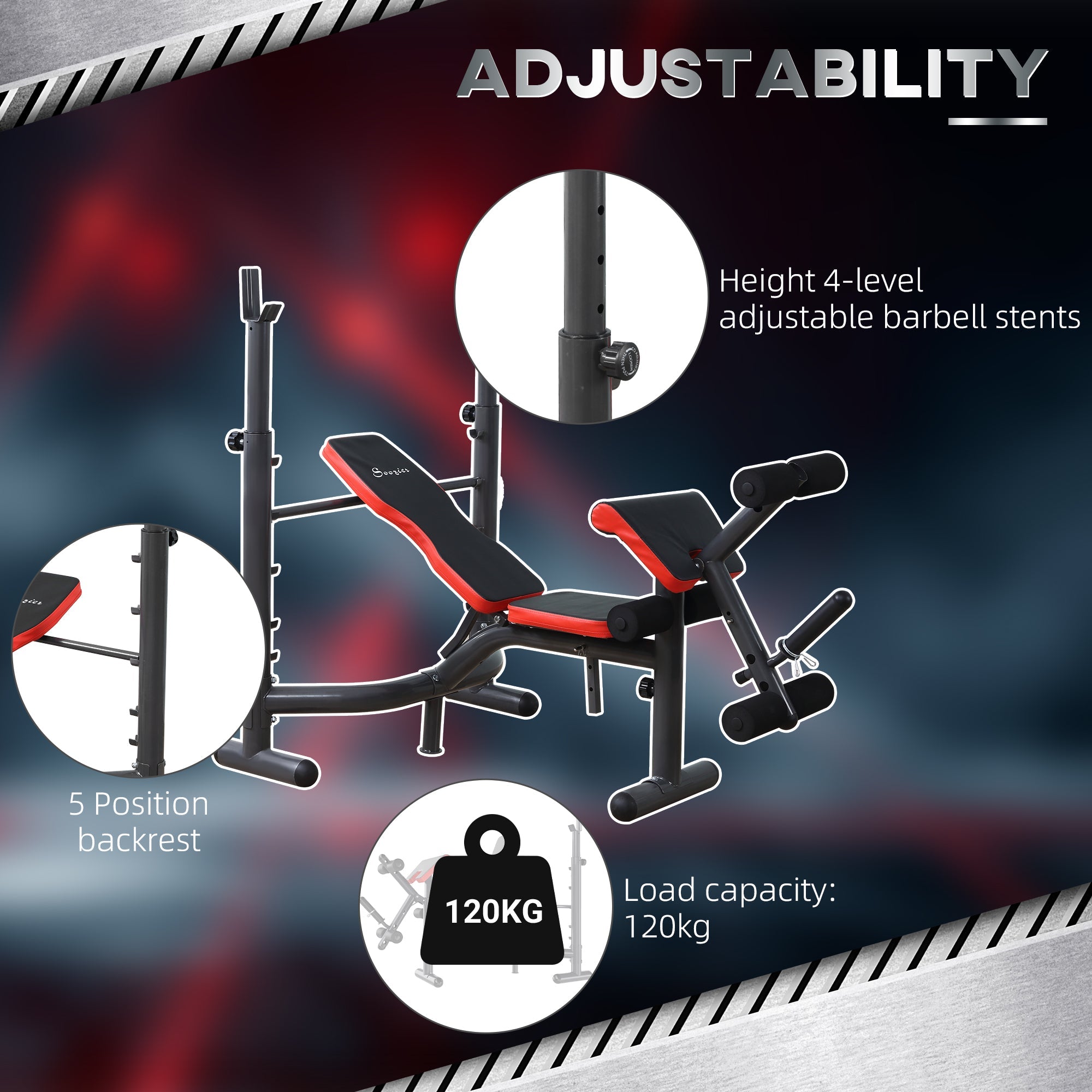 Soozier Workout Bench Heavy Duty Adjustable with Preacher Curl Leg Developer for Full Body Exercise Black 