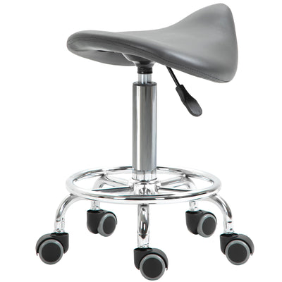 HOMCOM Saddle Stool PU Leather Adjustable Rolling Salon Chair Grey for Massage Spa Clinic Beauty Tattoo 