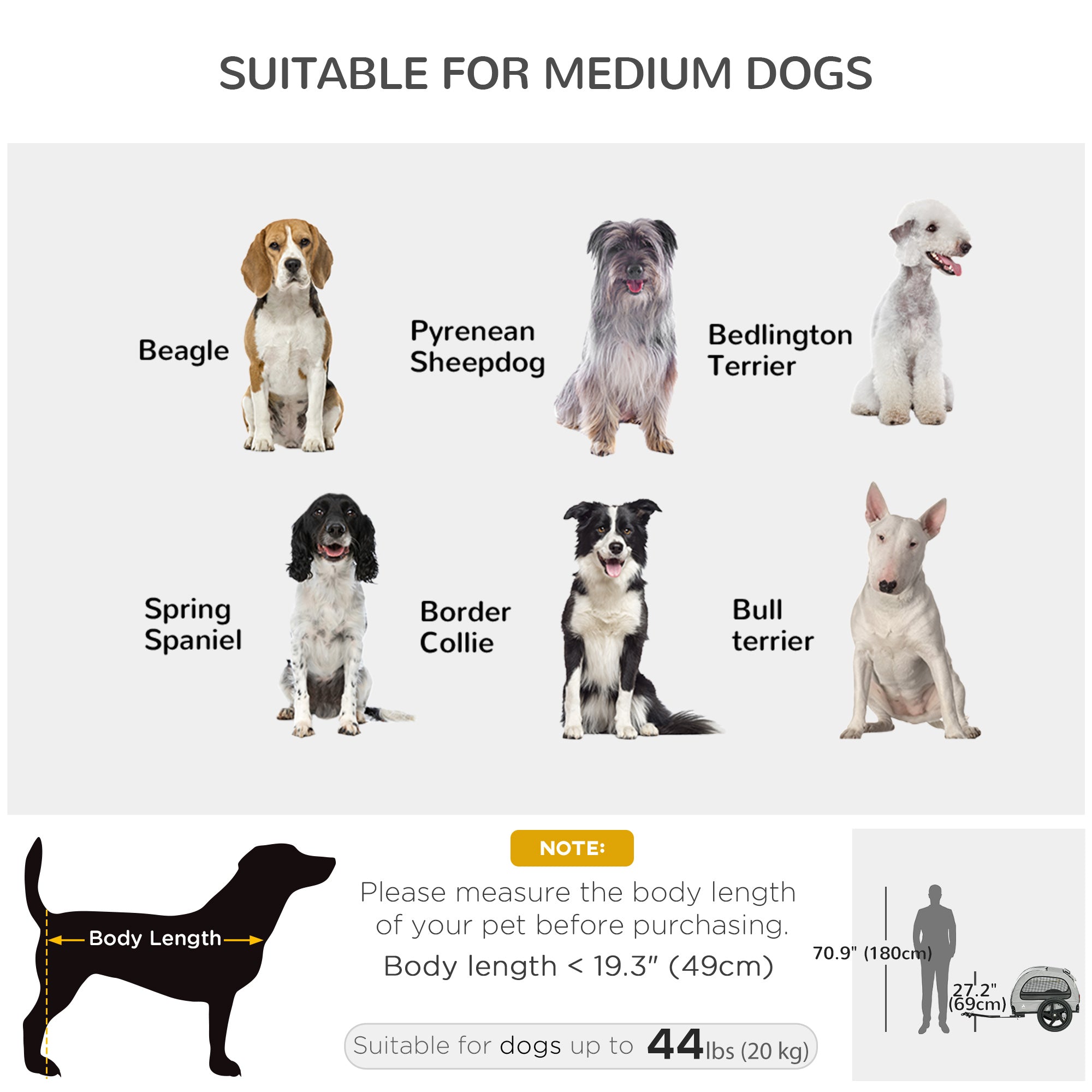 Aosom Dog Bike Trailer with Mesh Windows, Safety Leash, Safety Flag, Front/Rear Doors, for Medium Dogs Travel, Light Grey 