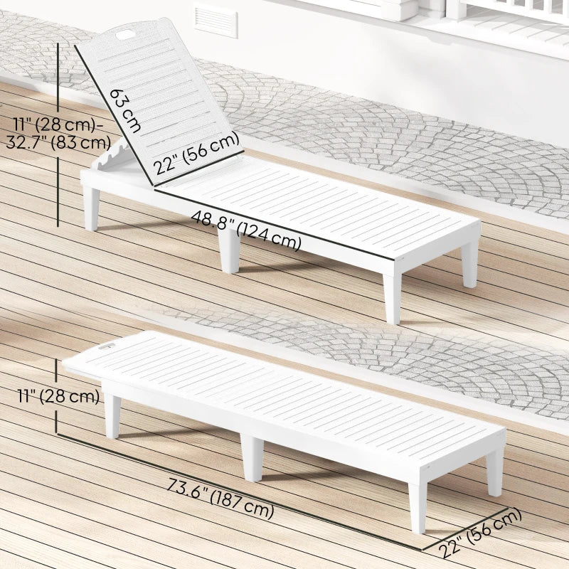 Outdoor Lounge Chair Set of 2, Waterproof Resin Lounge Chairs with 4-Position Adjustable Backrest for Backyard, White