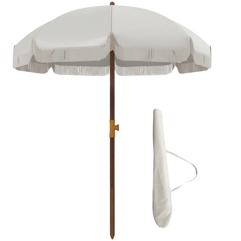 6.2' Beach Umbrella for Travel, Vent, Ruffles, Carry Bag, Portable Outdoor Umbrella for Garden, Light Grey