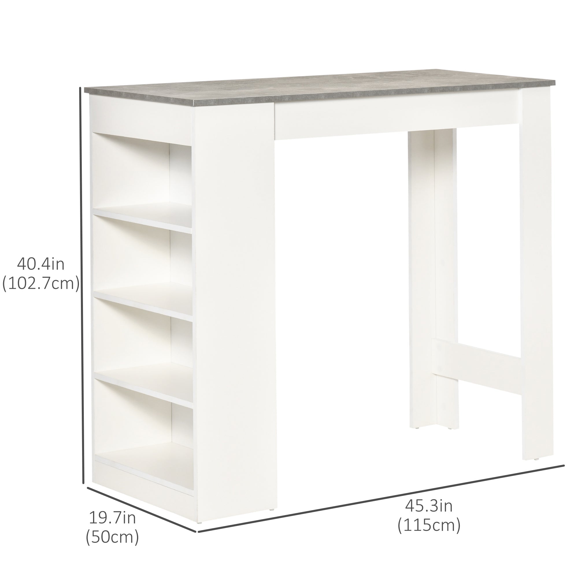HOMCOM Bar Table High Top Pub Table with 4 Storage Shelves Modern Bar Height Table for Home Bar Kitchen Dining Room Grey 