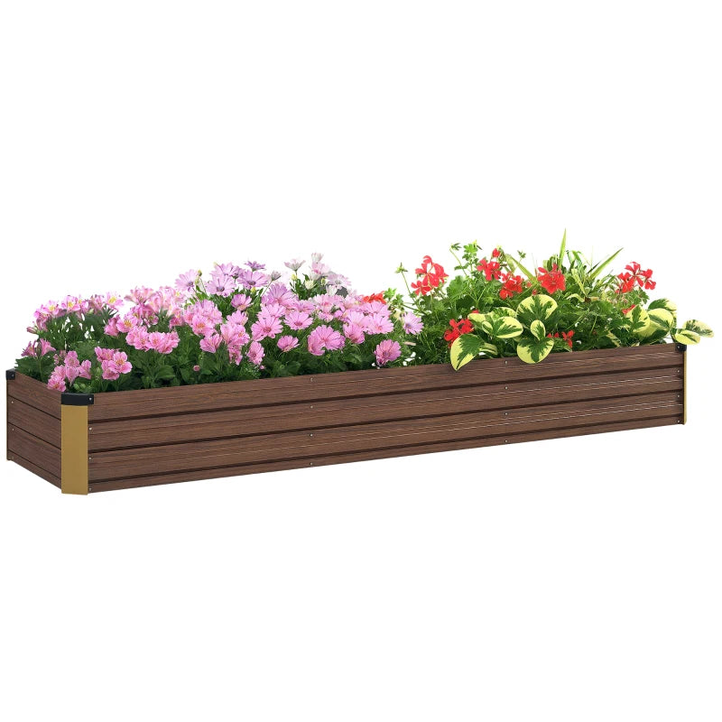 8'x2'x1' Galvanized Raised Bed, Large Elevated Planter Box for Growing Flowers, Herbs and Vegetables, Dark Brown