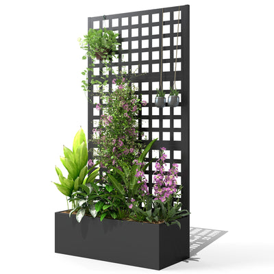 Outsunny Galvanized Raised Garden Bed Planter Box with Trellis for Climbing Plants, Vegetable, Vines, 35" x 16" x 70" 