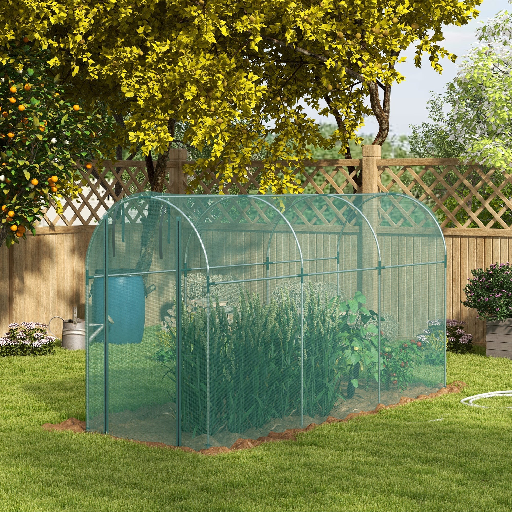 Outsunny Galvanized Steel Crop Cage, Plant Protection Tent with Zippered Door, 4' x 12', Green 