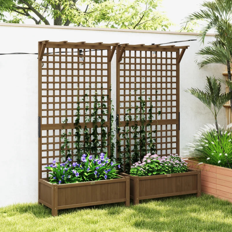 Wood Planter with Trellis for Vine Climbing, Raised Garden Bed, Privacy Screen for Backyard, Patio, Deck, Coffee