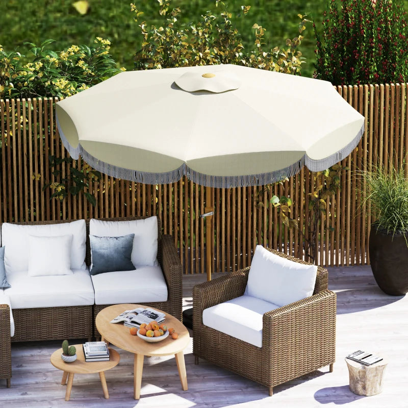 9FT Patio Umbrella Parasol, UPF 30+ Outdoor Market Umbrella with Crank, 8 Ribs, Push Button Tilt, Cream White
