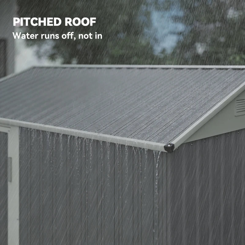 7' x 6' Tall Outdoor Storage Shed, Waterproof Metal Garden Shed with Gloves, Lockable Door, Silver Grey
