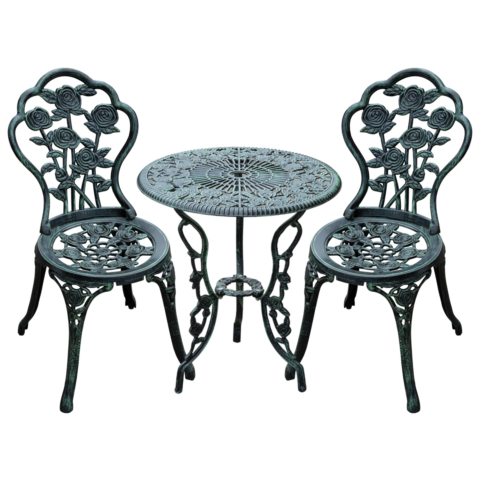 Outsunny 3 Pieces Antique Style Patio Bistro Table Chair Set Outdoor Garden Furniture Indoor Tea Table w/ Umbrella Hole and Chair Set| Aosom Canada 