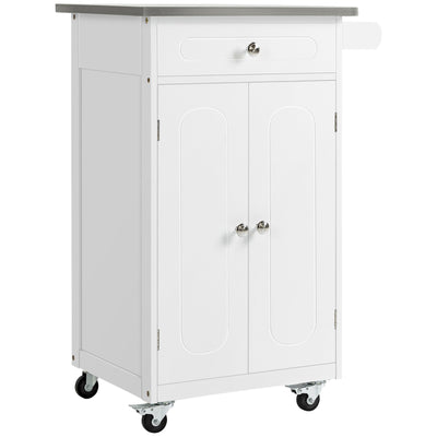 HOMCOM Compact Kitchen Cart Island Stainless Steel Top Mobile Trolley Storage Drawer Dining White 