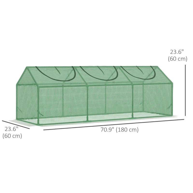 Portable Mini Tunnel Greenhouse Garden Planting Warm House with 3 Windows, 71" x 24" x 24", Green