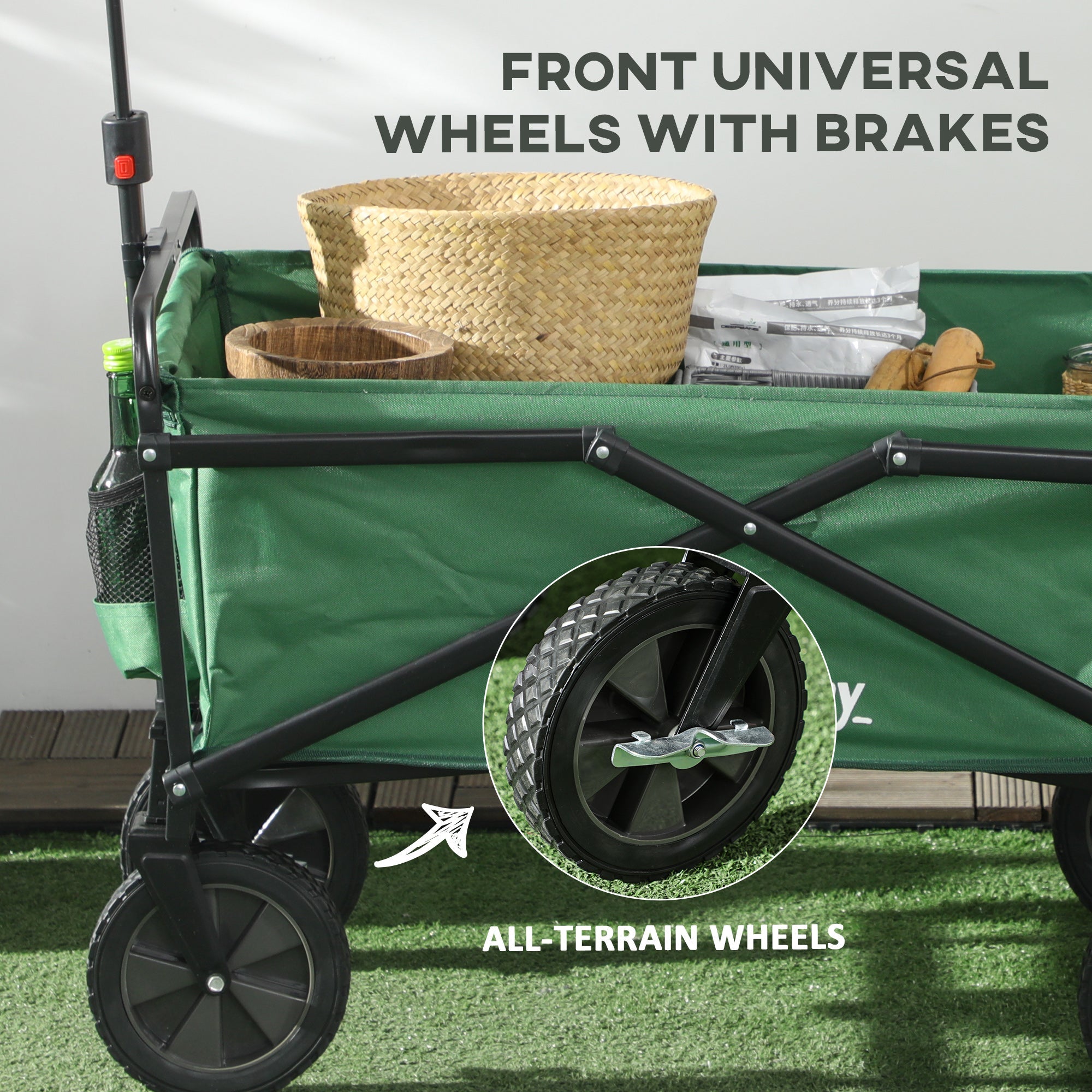 Outsunny Folding Wagon Garden Cart Collapsible Camping Trolley Steel Frame Oxford Fabric 
