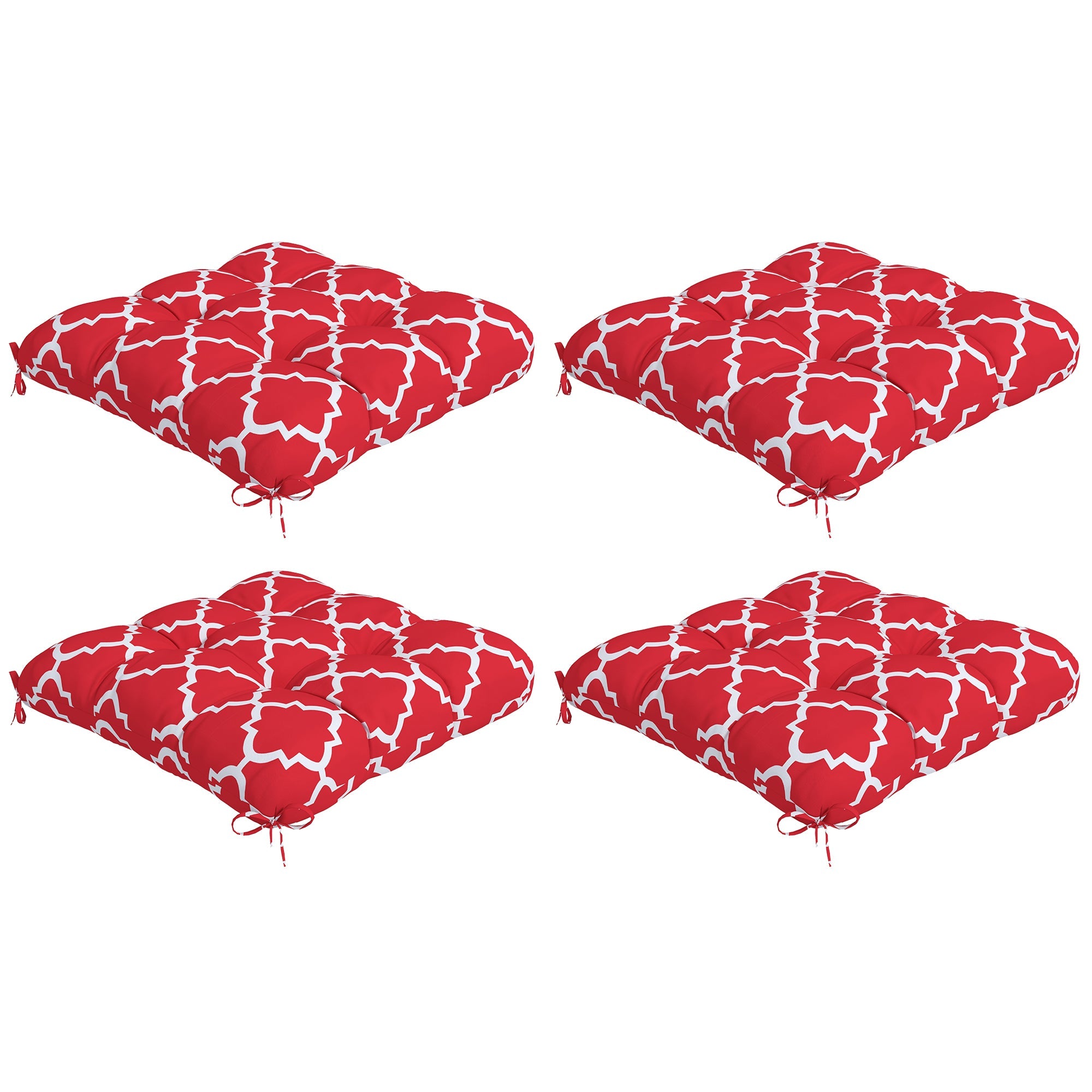 Outsunny 4-Piece Red & White Outdoor Chair Cushions with Ties, Durable & Soft Patio Chair Pillow Replacement Set 