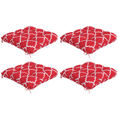 Outsunny 4-Piece Red & White Outdoor Chair Cushions with Ties, Durable & Soft Patio Chair Pillow Replacement Set 