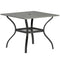 Outdoor Dining Table for 4, Square Patio Table with Umbrella Hole, Shelf, Slatted Faux Wood Steel Top, Grey