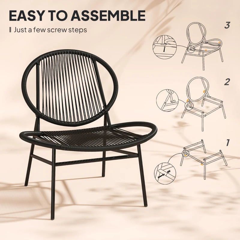 Rattan Bistro Set, 3 Pieces Wicker Patio Furniture Set, Acapulco Chairs and Steel Table for Porch, Balcony, Black