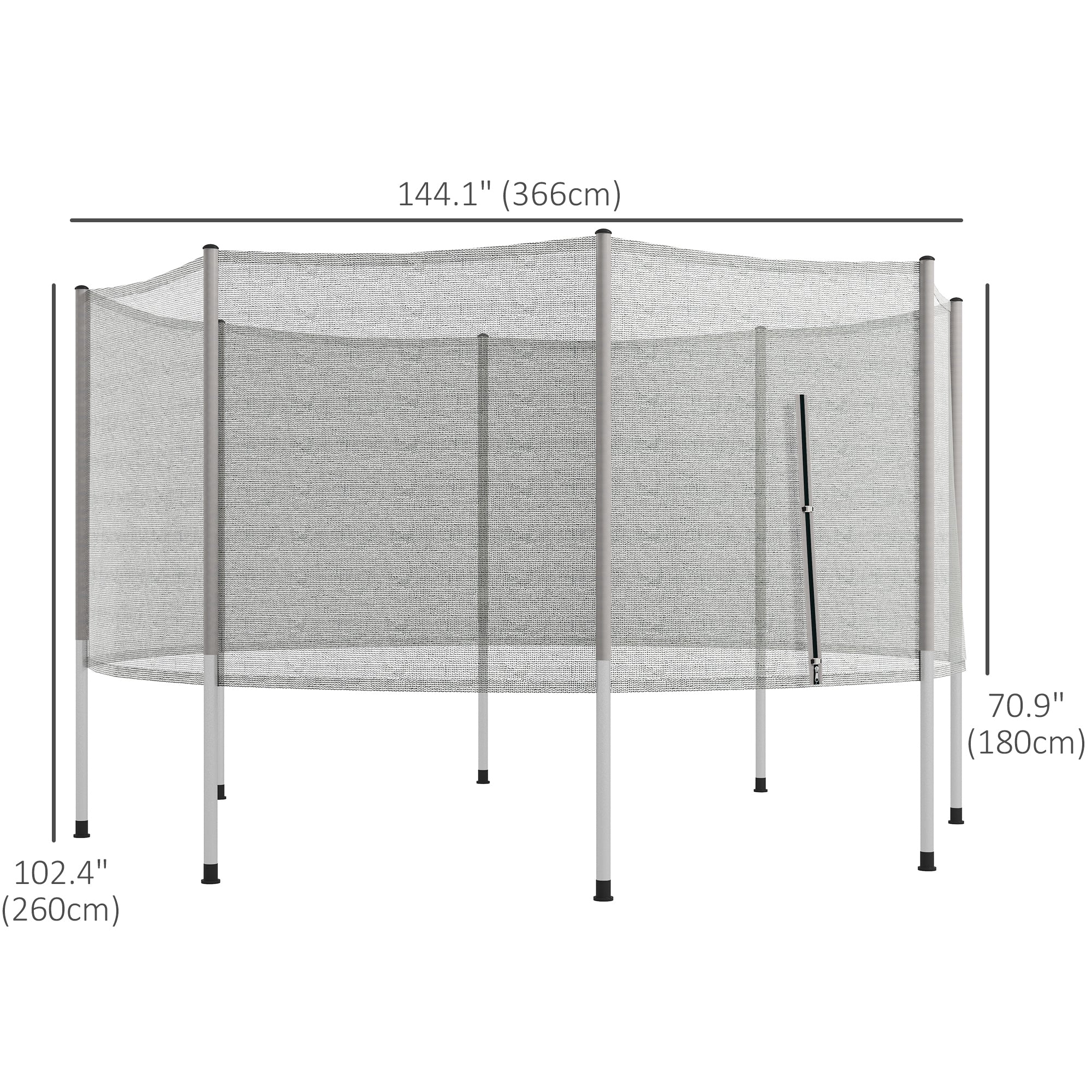 Soozier 12FT Trampoline Safety Net Enclosure with 8 Poles Replacement Protective Mesh Grey 
