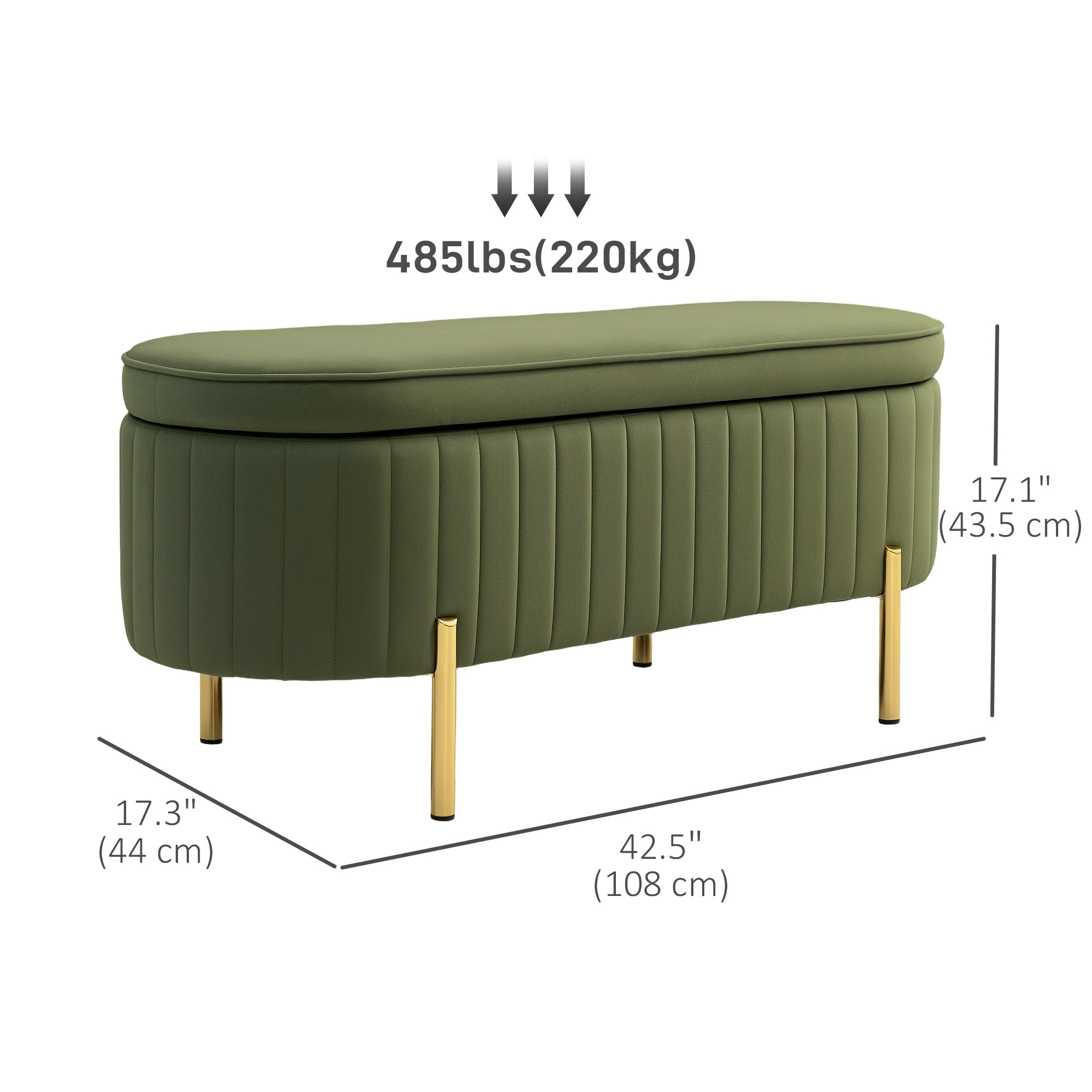 HOMCOM Upholstered Bedroom Bench, Channel Tufted Ottoman Bench with Thick Padding and Metal Legs, Dark Green 