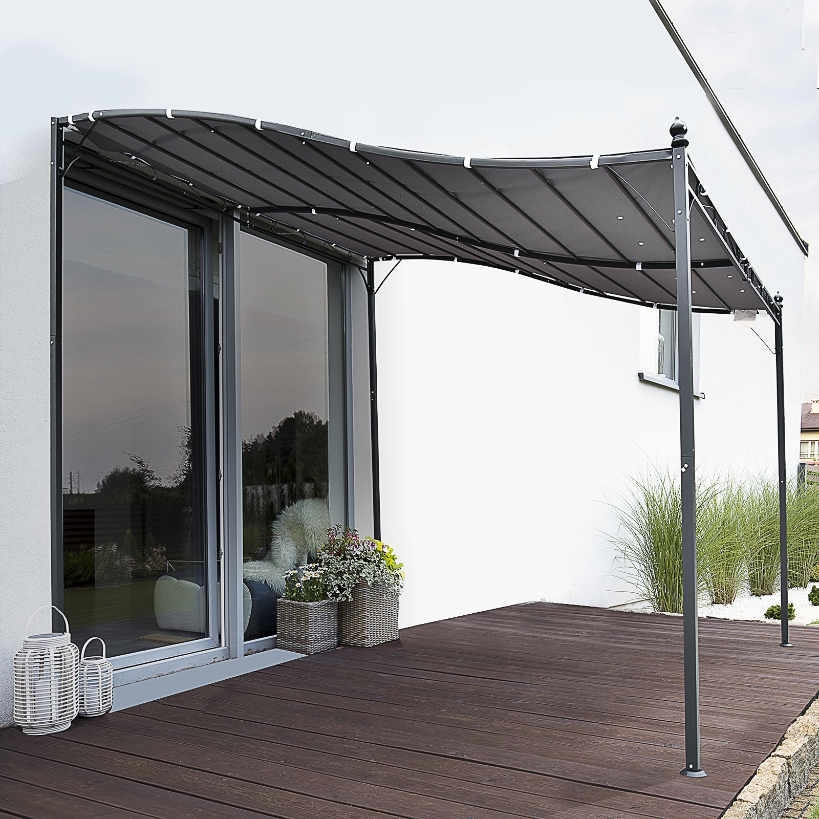 Outsunny 10'x10' Steel Gazebo Canopy Outdoor Sun Shelter Grey Patio Door Porch Cover 