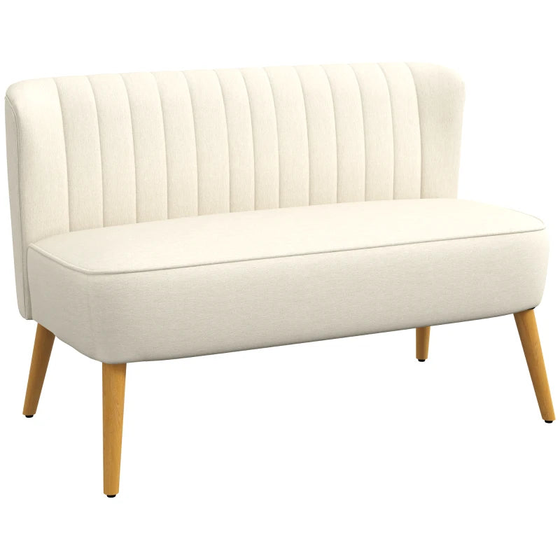 Modern 2 Seat Sofa for Bedroom, Upholstered Two Seater Couch with Rubber Wood Legs, Cream White