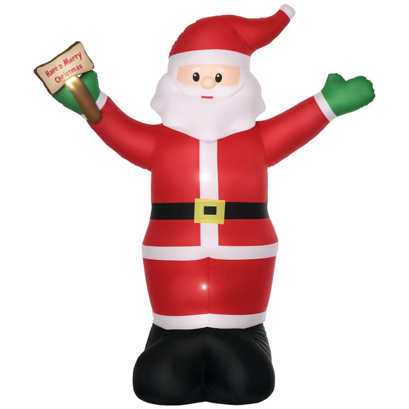 Outsunny 8ft Inflatable Christmas Santa Claus – LED Light-Up Blessings Sign, Outdoor Blow-Up Yard Display 