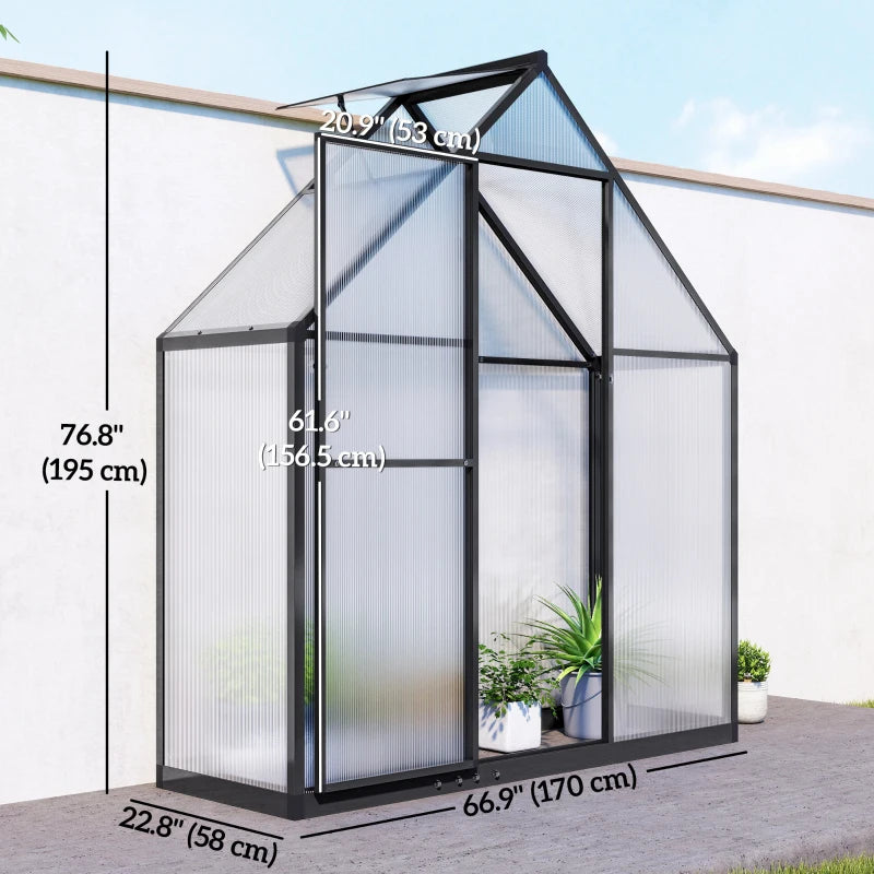Polycarbonate Greenhouse Walk-in Greenhouse with Swing Door and Adjustable Window, 5.5 x 2ft, Black