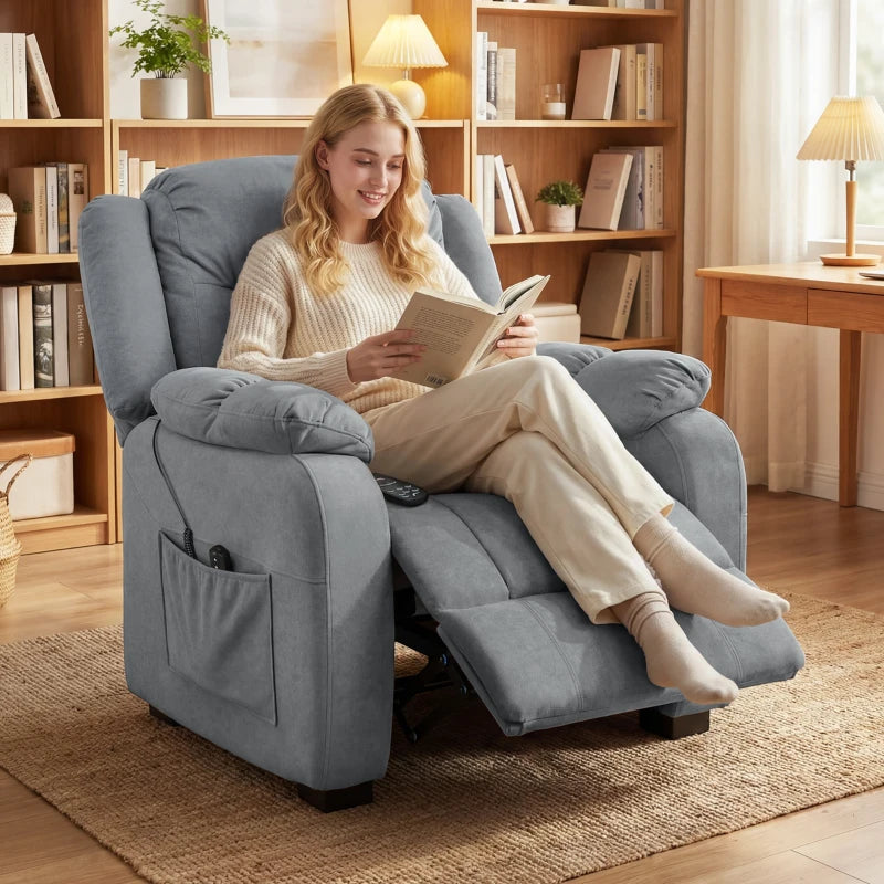 Massage Recliner Chair with Quiet Brushless Motor Pet-Friendly Fabric Power Recliner with 2 Memory Positions Grey