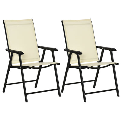 Outsunny Folding Outdoor Dining Chairs Set of 2 Patio Texteline Steel Frame Park Seat 
