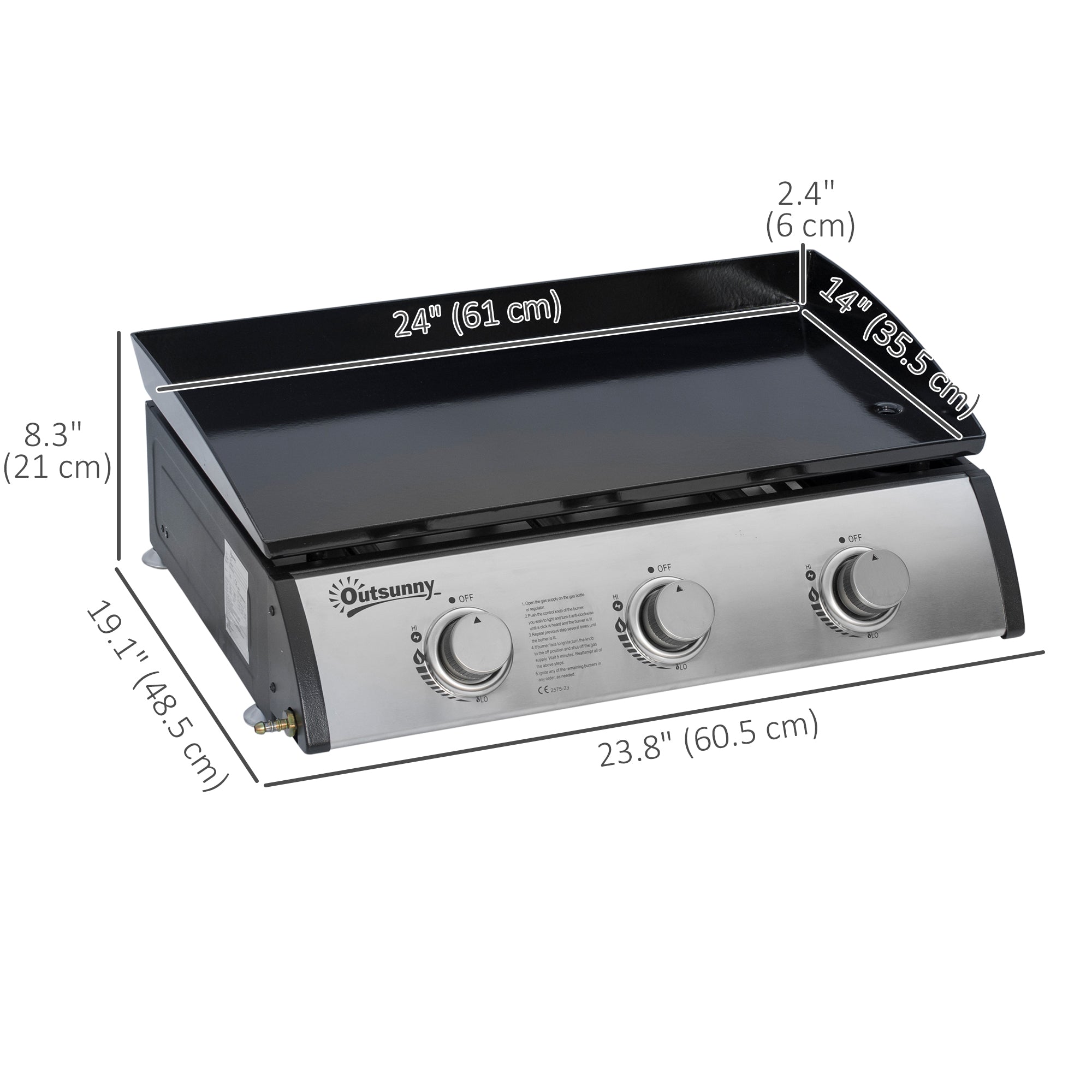 Outsunny 3 Burner Liquefied Gas Grill, Portable Tabletop BBQ Grill, for Camping, Picnic, Silver 