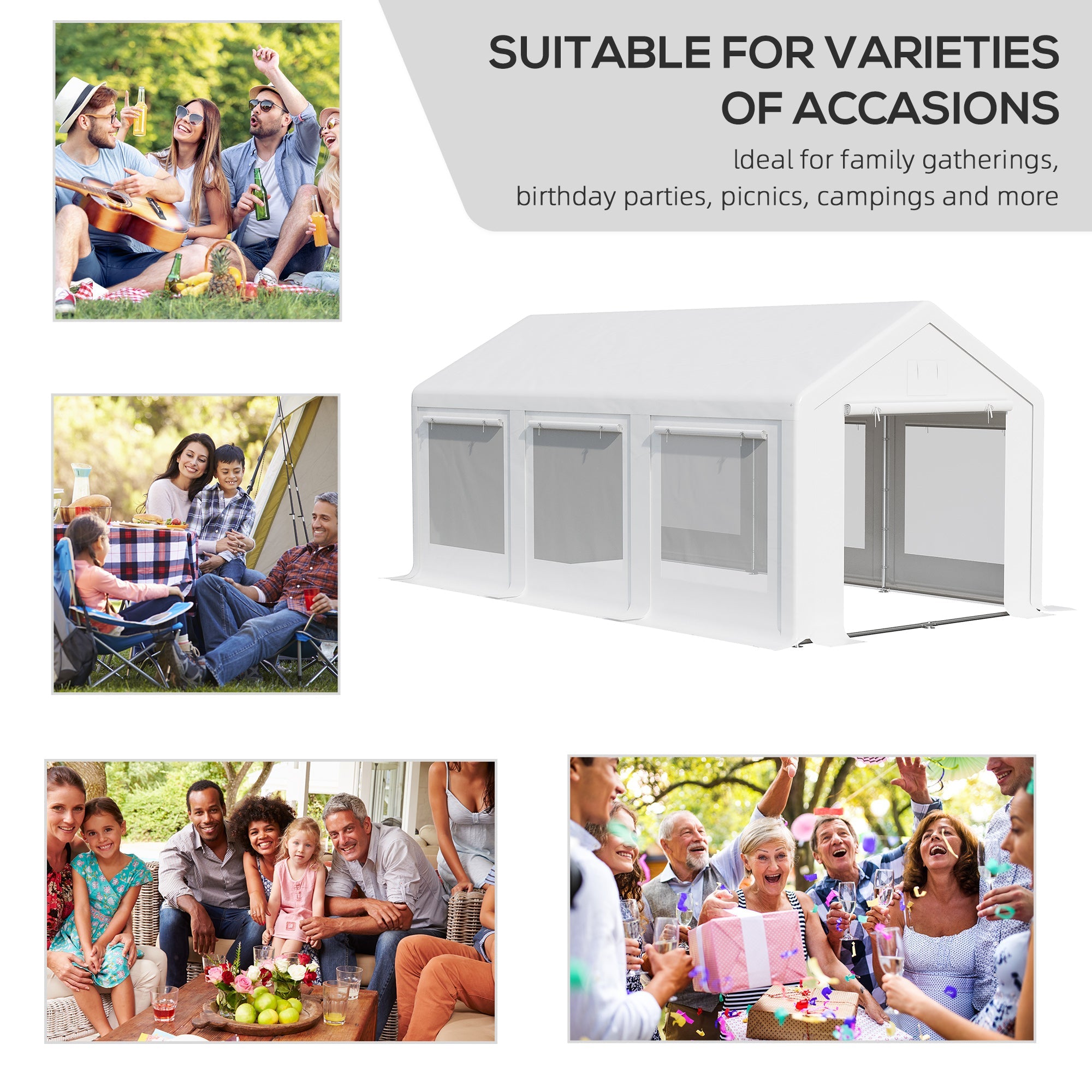 Outsunny 20' x 10' Party Tent Canopy, Gazebo Tent with 6 Removable Side Walls and Windows for Outdoor Event, White 