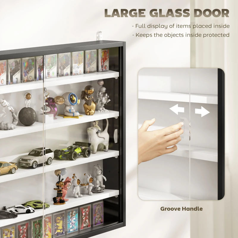 5-Tier Display Cabinet, Shot Glass Display Case, Glass Curio Cabinet with 2 Glass Doors and 4 Adjustable Shelves, Black