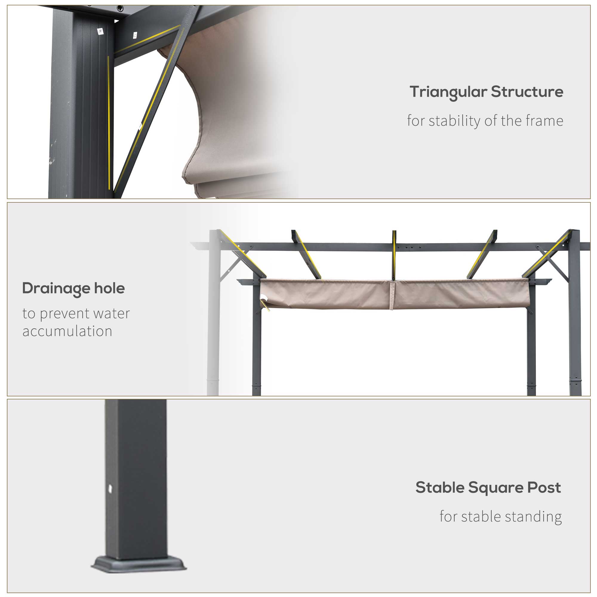 Outsunny 10'x10' Retractable Pergola Canopy Aluminium Sunshade Shelter Outdoor Gazebo for Deck Backyard Grey Frame 