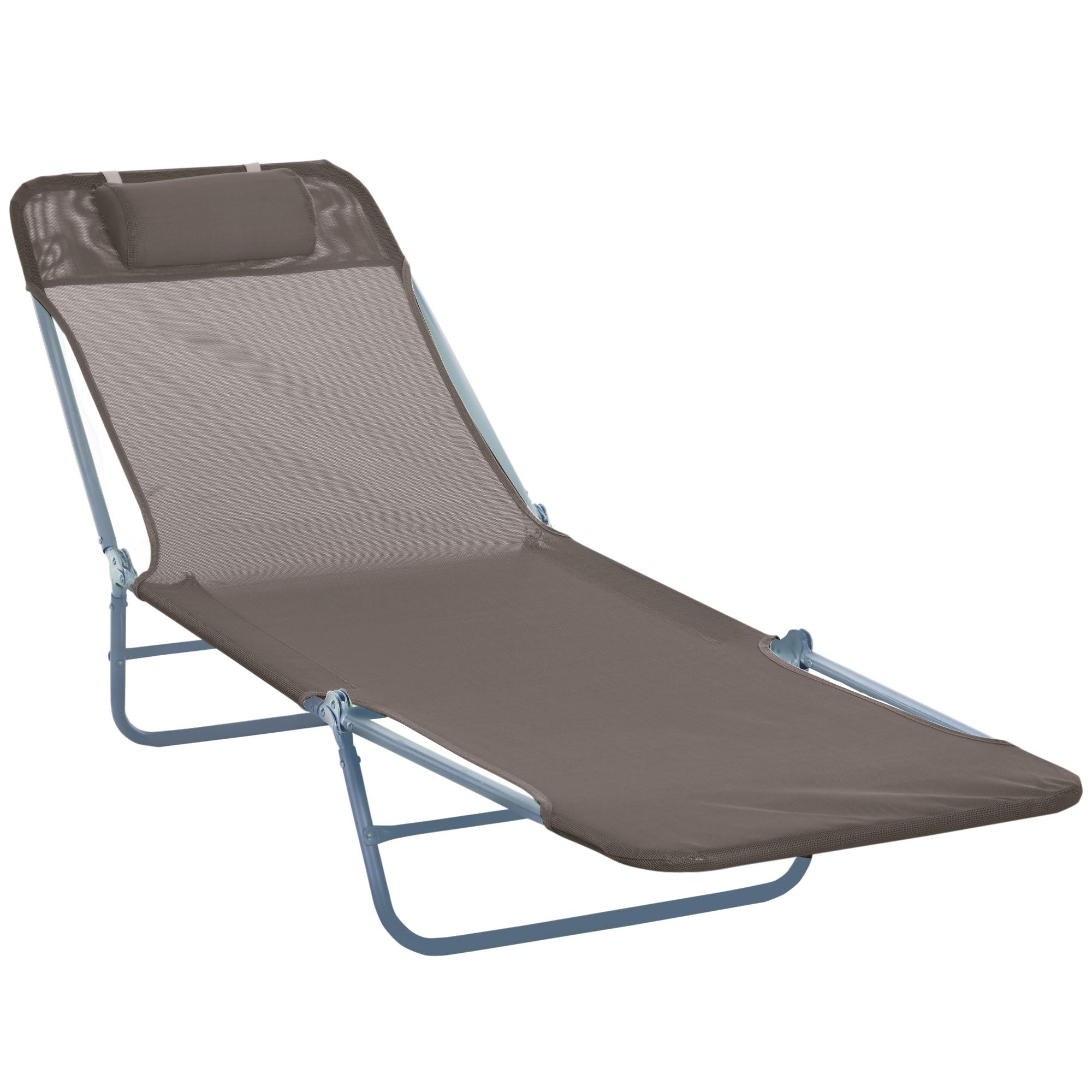 Outsunny Folding Reclining Chair Portable Garden Chaise Lounge Adjustable Outdoor Camping Beach Bed with Pillow Coffee 