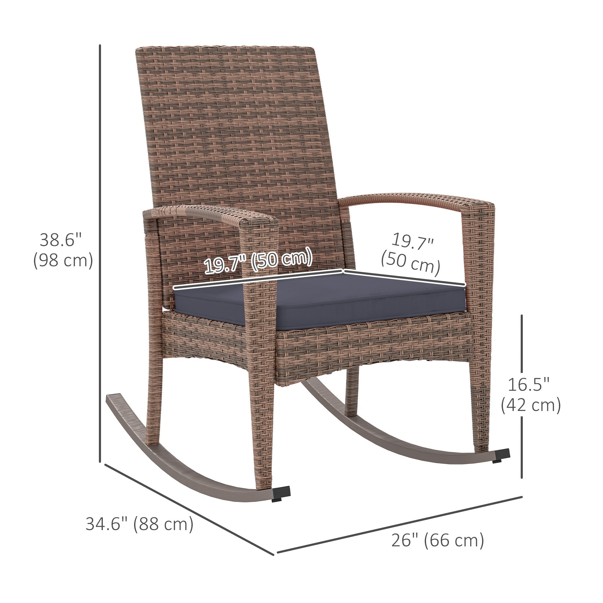 Outsunny Outdoor PE Rattan Rocking Chair, Garden Glider Rocking Chair, Wicker Patio Chair Set with Armrest and Cushion, Dark Blue 