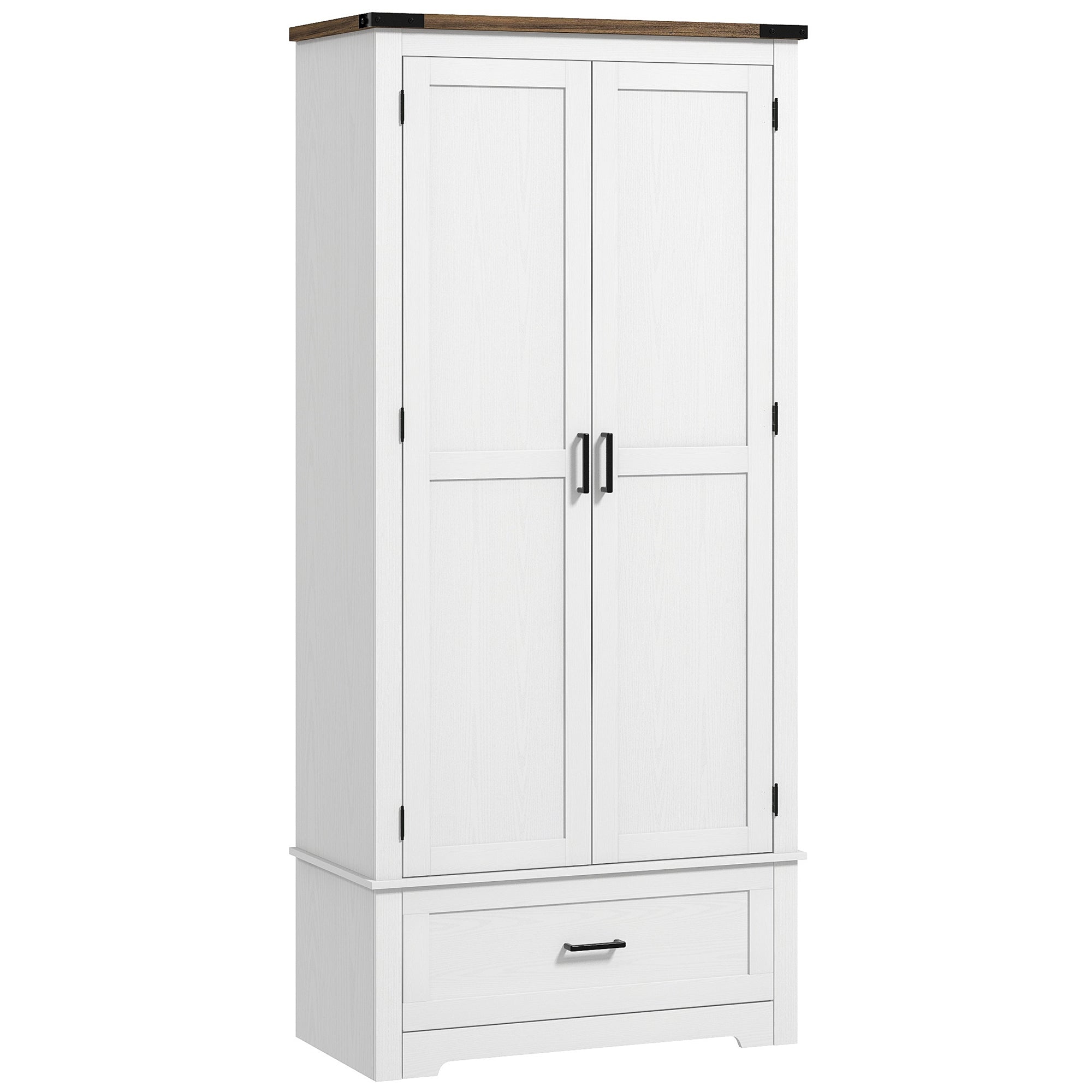 HOMCOM 69" Tall Farmhouse Kitchen Pantry Cabinet with 2 Doors, Drawer and Adjustable Shelves for Dining Room, White 