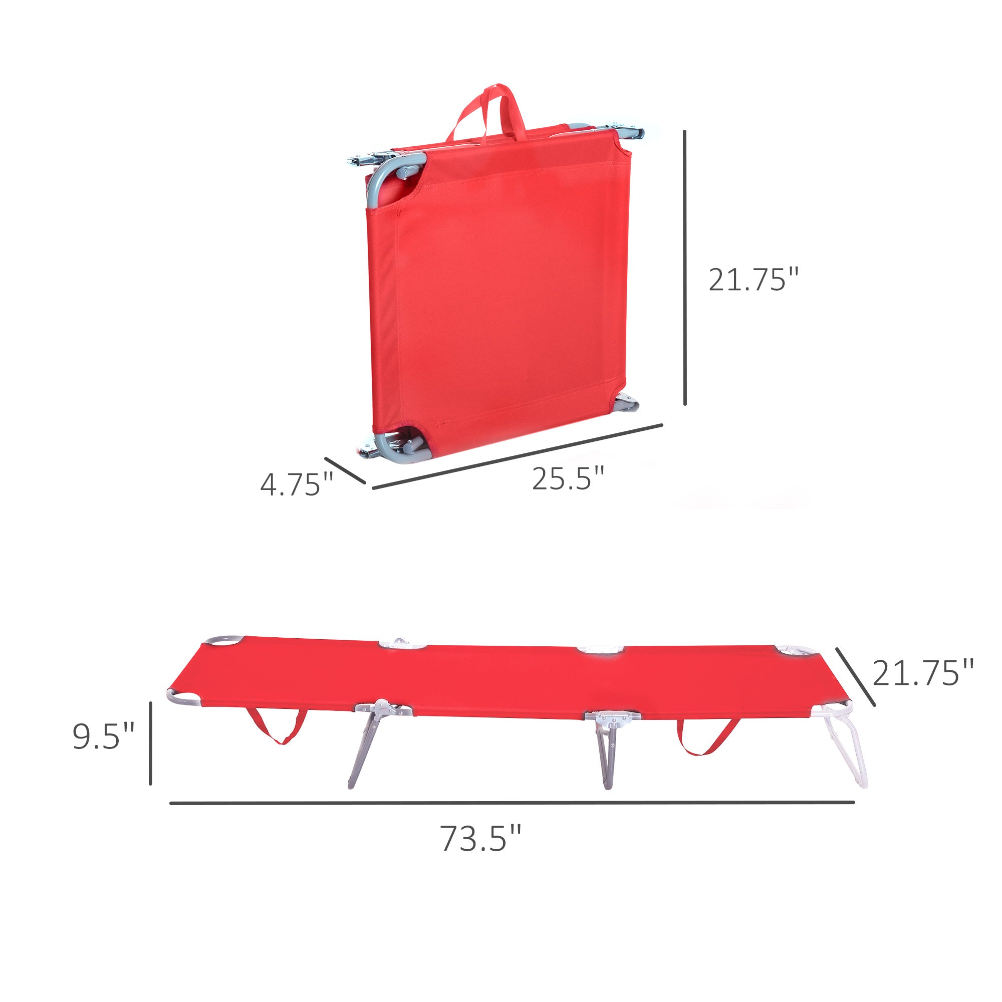 Outsunny Reclining Beach Chaise Lounge Portable Folding Cot Adjustable Sun Lounger Outdoor Red 