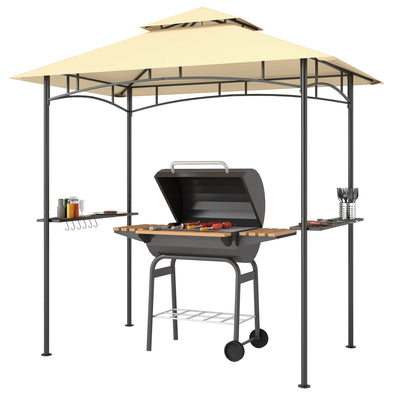 Outsunny 8' x 5' Outdoor Grill Gazebo, Double Tiered Barbecue Grill Gazebo Shelter with 2 Side Shelves, Hooks, Beige 