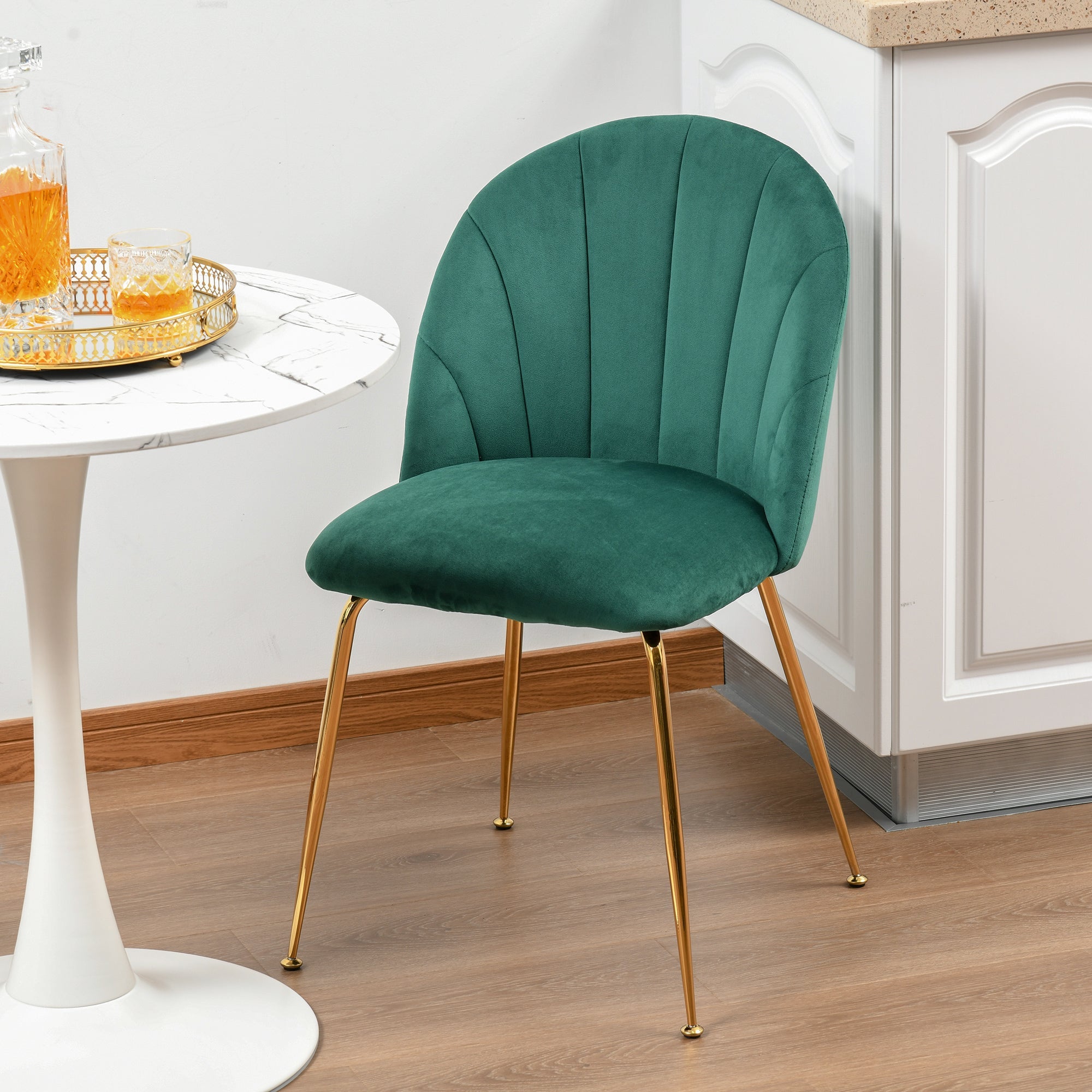 HOMCOM Green Velvet-Touch Fabric Modern Dining Accent Chairs Set of 2 with Gold Metal Legs 