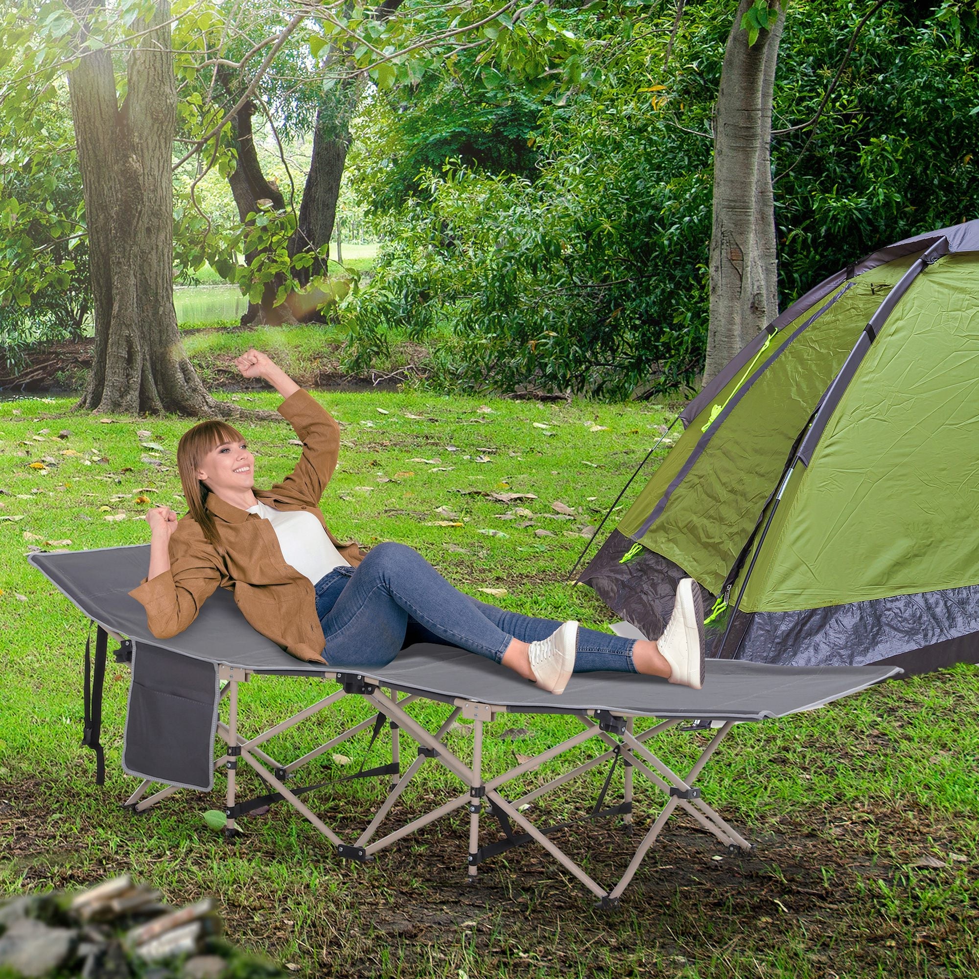 Outsunny Portable Camping Comfort: Folding Cot for Adults, Outdoor Sleeping Bed with Carry Bag, Grey 